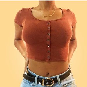 Forever 21 rustic orange button up crop top